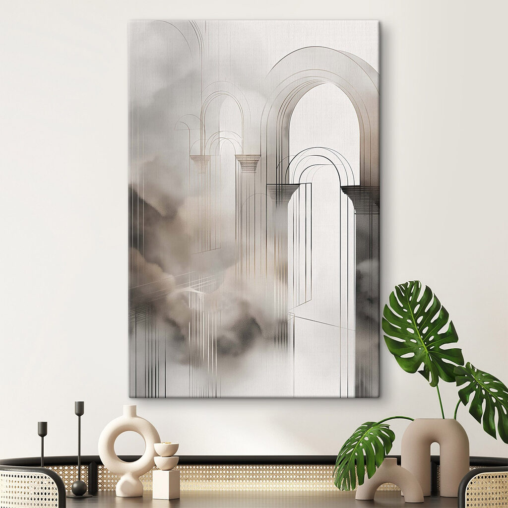 Feine Bögen im Farbnebel in einem Interieur