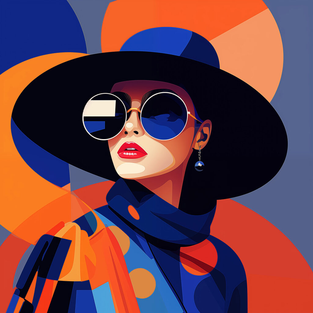Frau mit blauer Sonnenbrille — ganzes Design