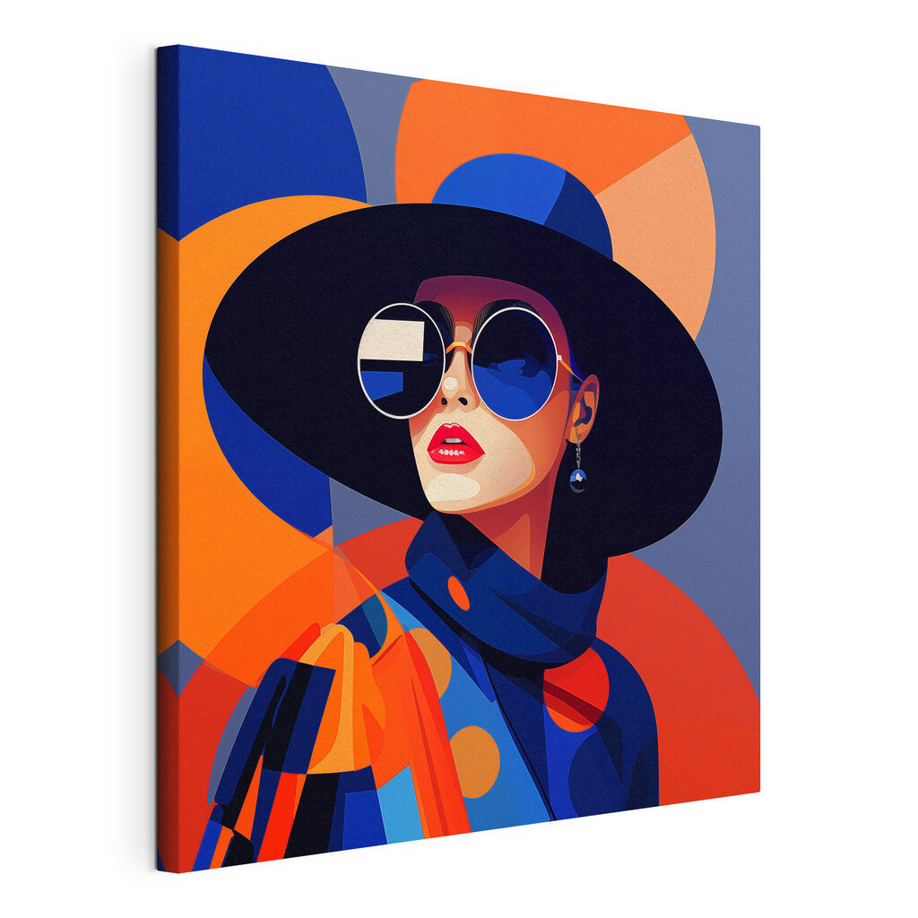 Frau mit blauer Sonnenbrille, gespannte Leinwand mit umlaufender Kante