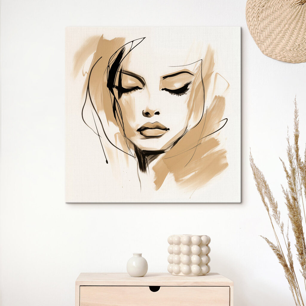 Sandfarbene Porträtskizze in einem Interieur