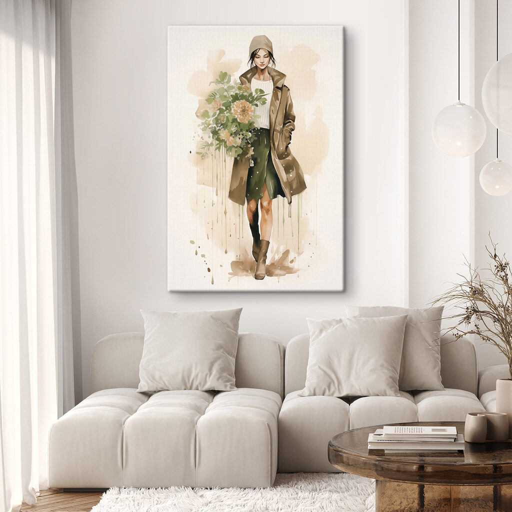 Frau mit Herbststrauß in einem Interieur