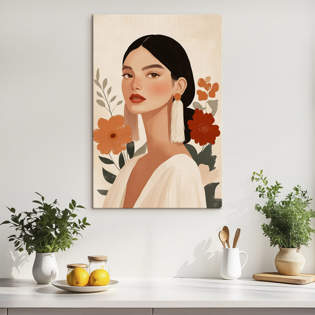 Frau zwischen orangefarbenen Blumen — Interieur 2