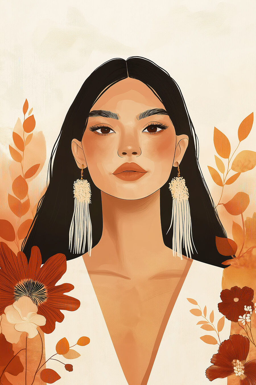 Blumen und lange Ohrringe — ganzes Design
