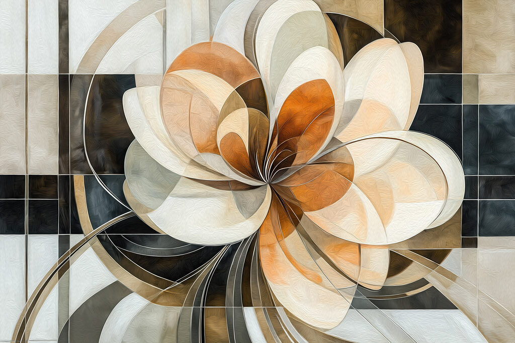 Geometrische Blüte mit Ocker — ganzes Design