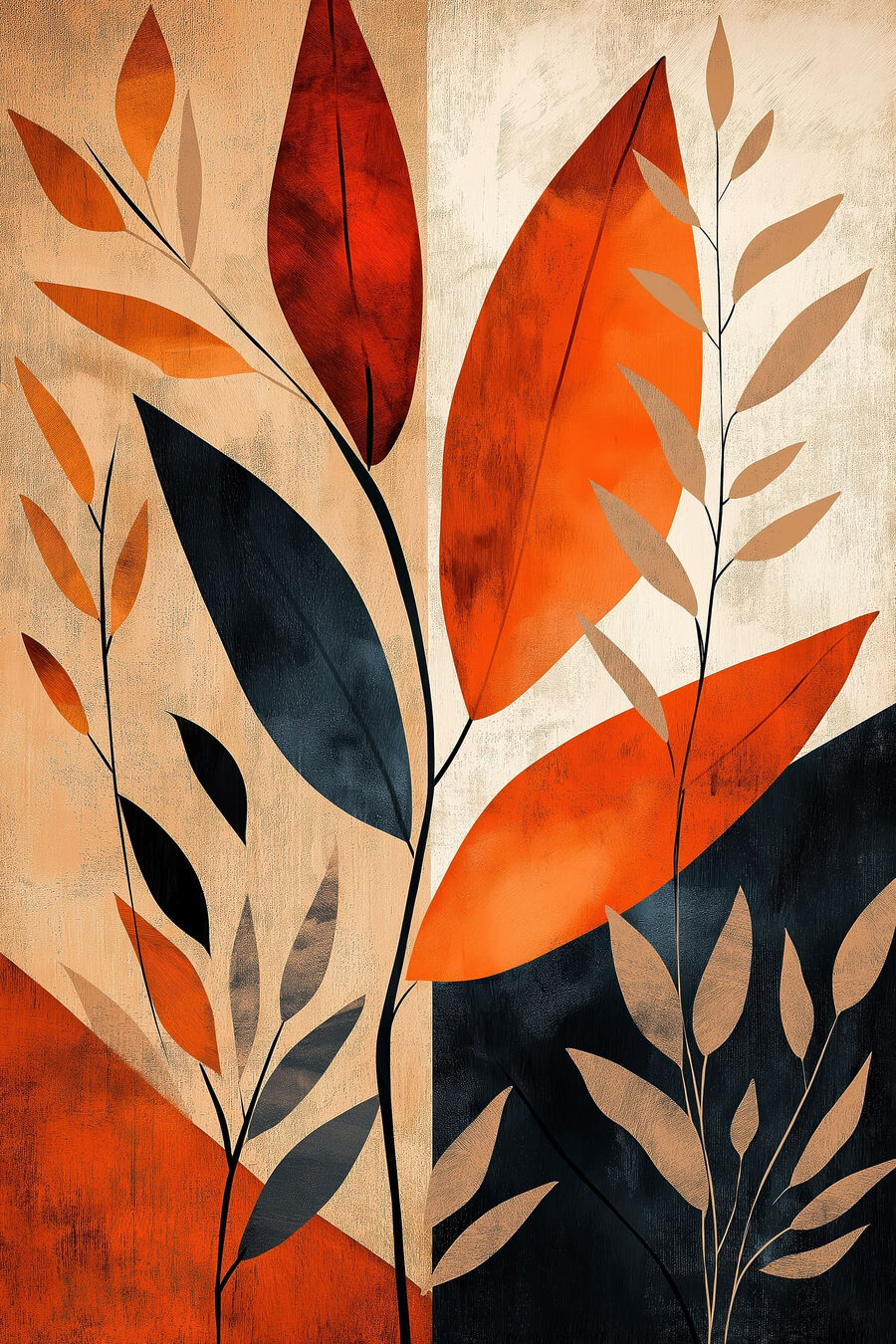 Orangefarbene und schwarze Blätter — ganzes Design