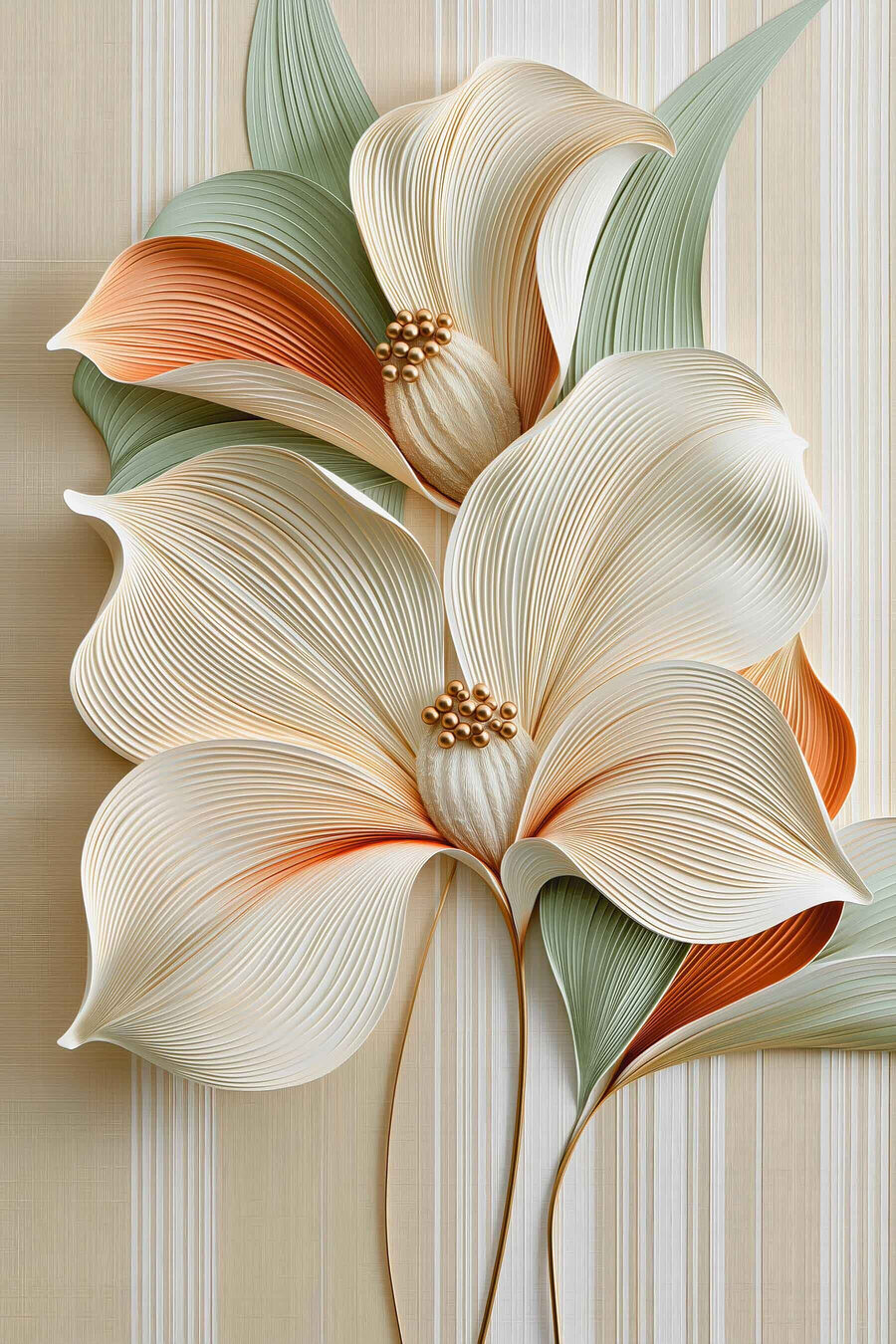 Weiße Blüten, orange gesäumt — ganzes Design