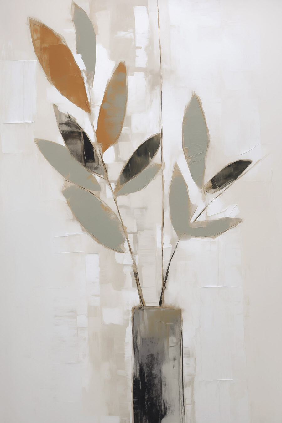 Blattzweig in grauer Vase — ganzes Design