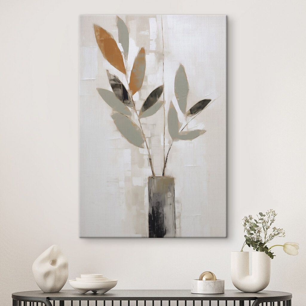 Blattzweig in grauer Vase — Interieur 1