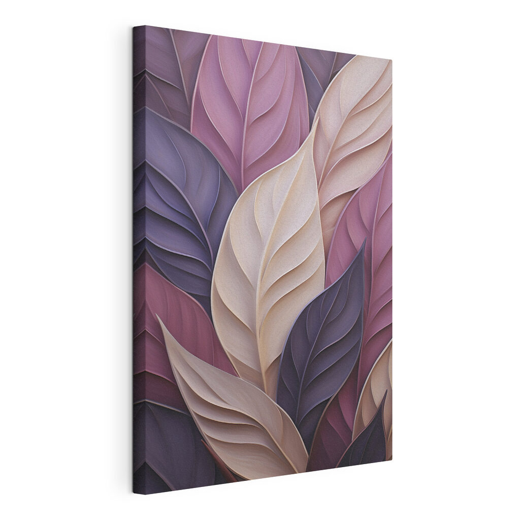 Violette Blattrippen und Creme, gespannte Leinwand mit umlaufender Kante