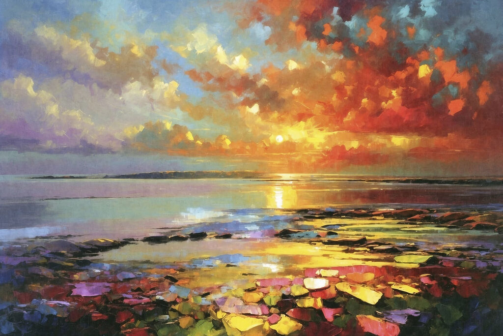 Abendsonne über Seerosen — ganzes Design