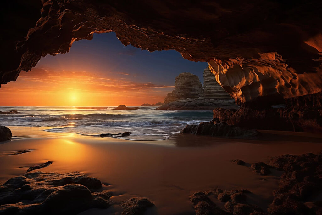 Sonnenuntergang aus der Höhle — ganzes Design