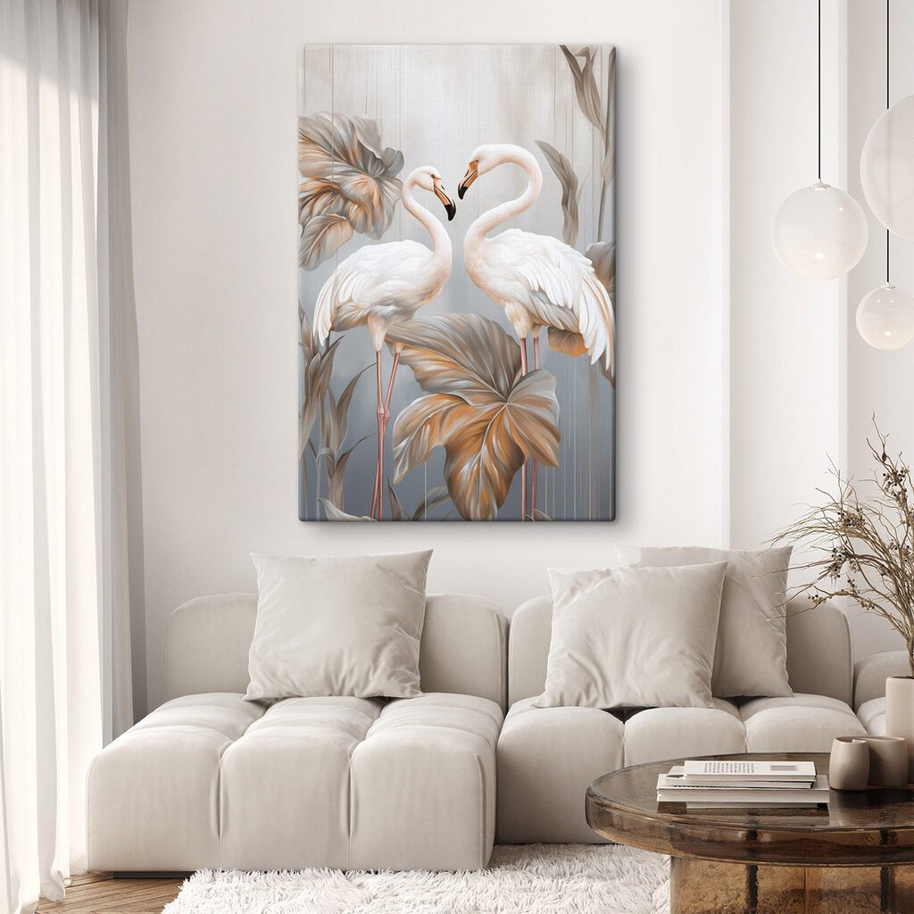Weiße Flamingos zwischen Blättern — Interieur 1