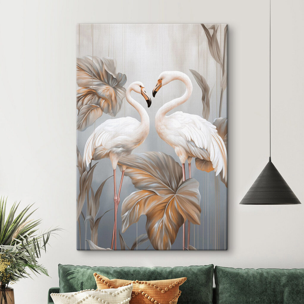 Weiße Flamingos zwischen Blättern — Interieur 2