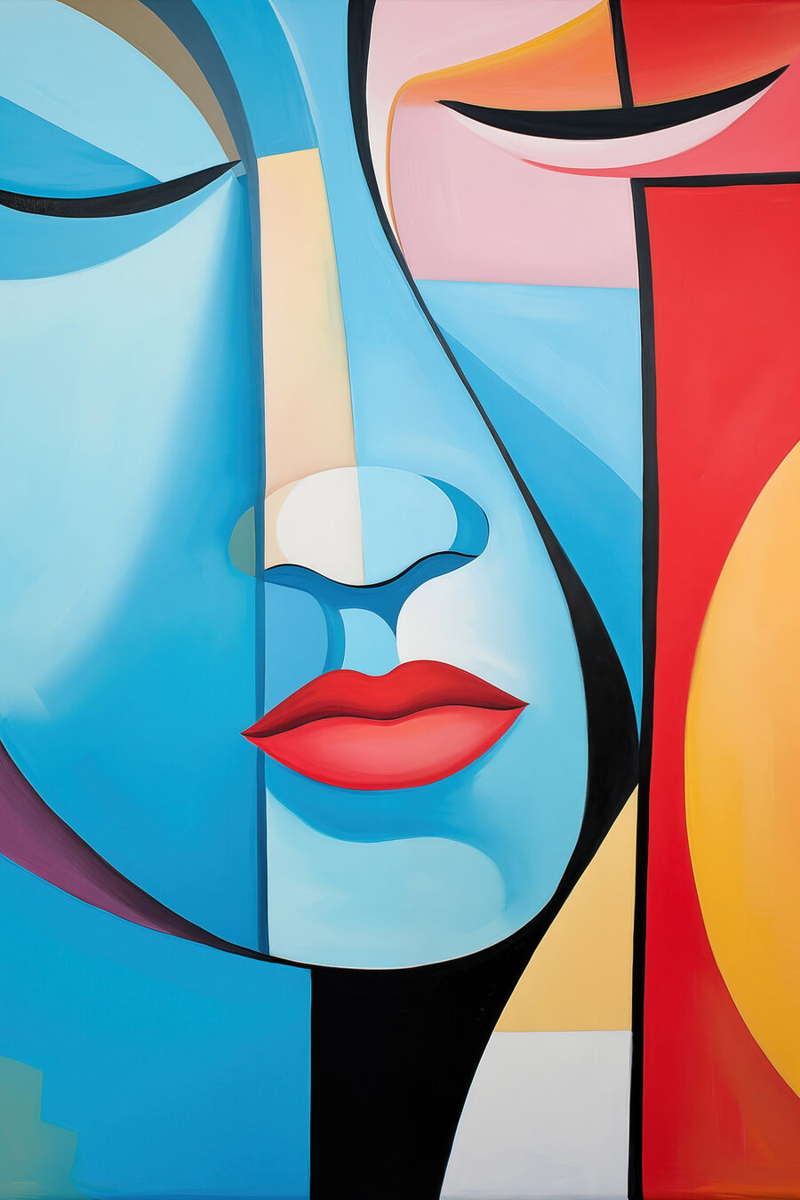 Blaues Gesicht, rote Lippen — ganzes Design