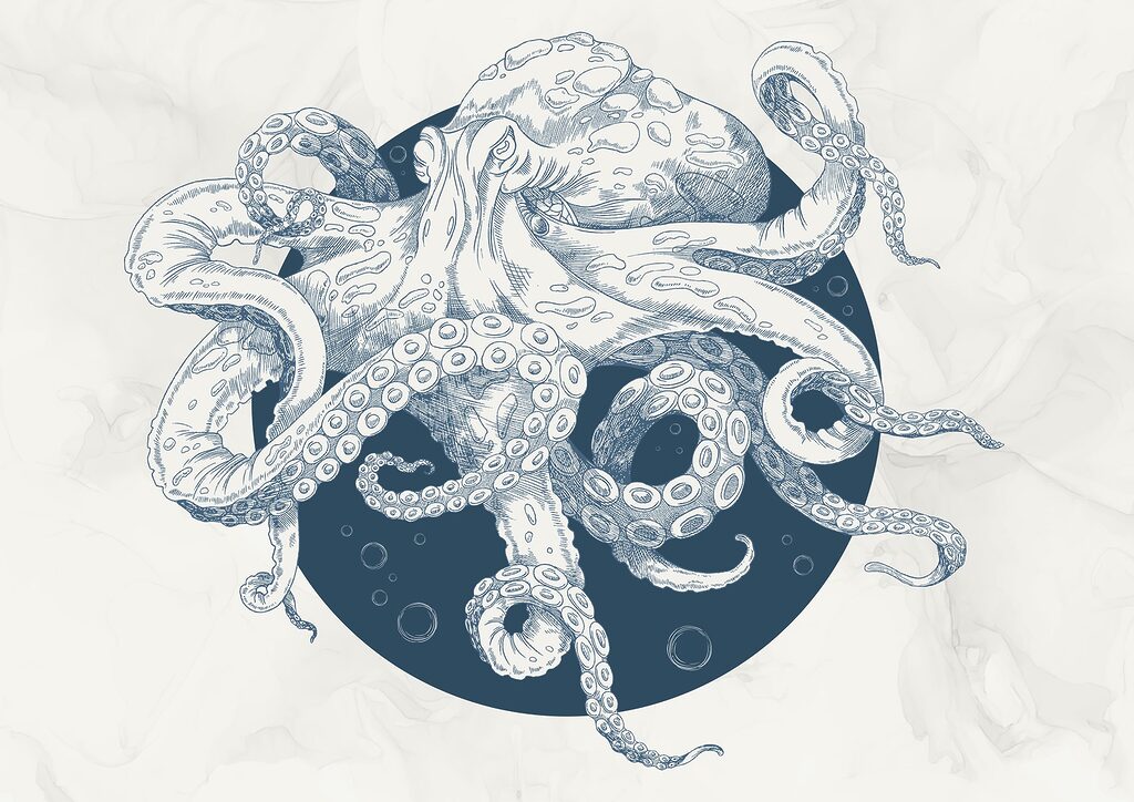 Oktopus voller Schnörkel — ganzes Design