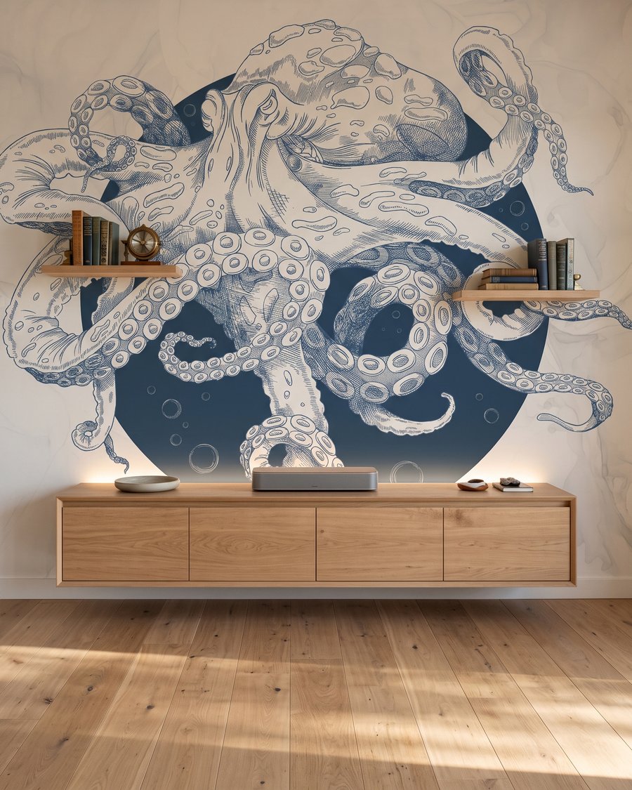 Oktopus voller Schnörkel in einem Interieur