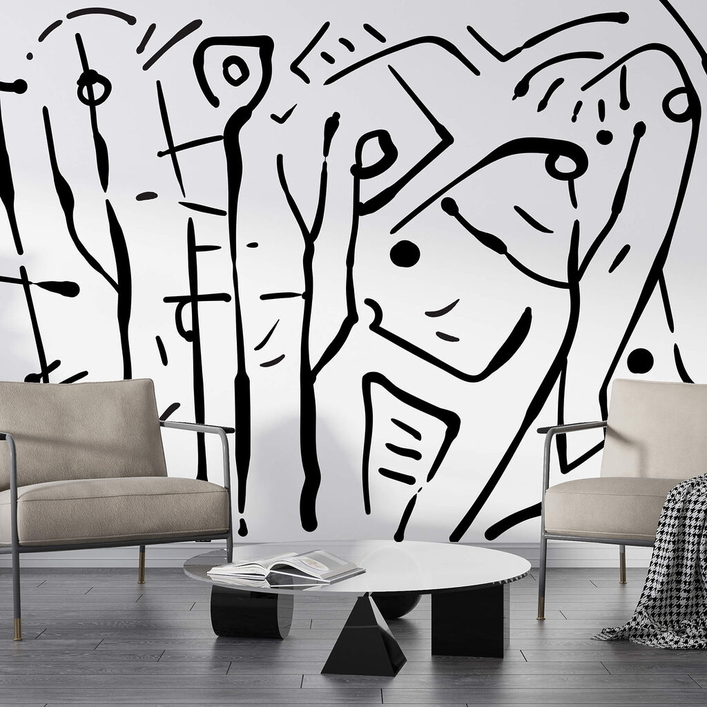 Menschen in losen Linien in einem Interieur