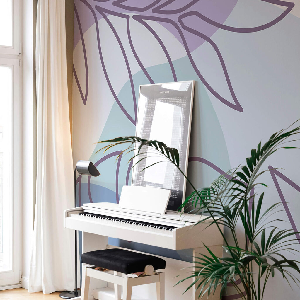 Blattkonturen auf zarten Flächen in einem Interieur