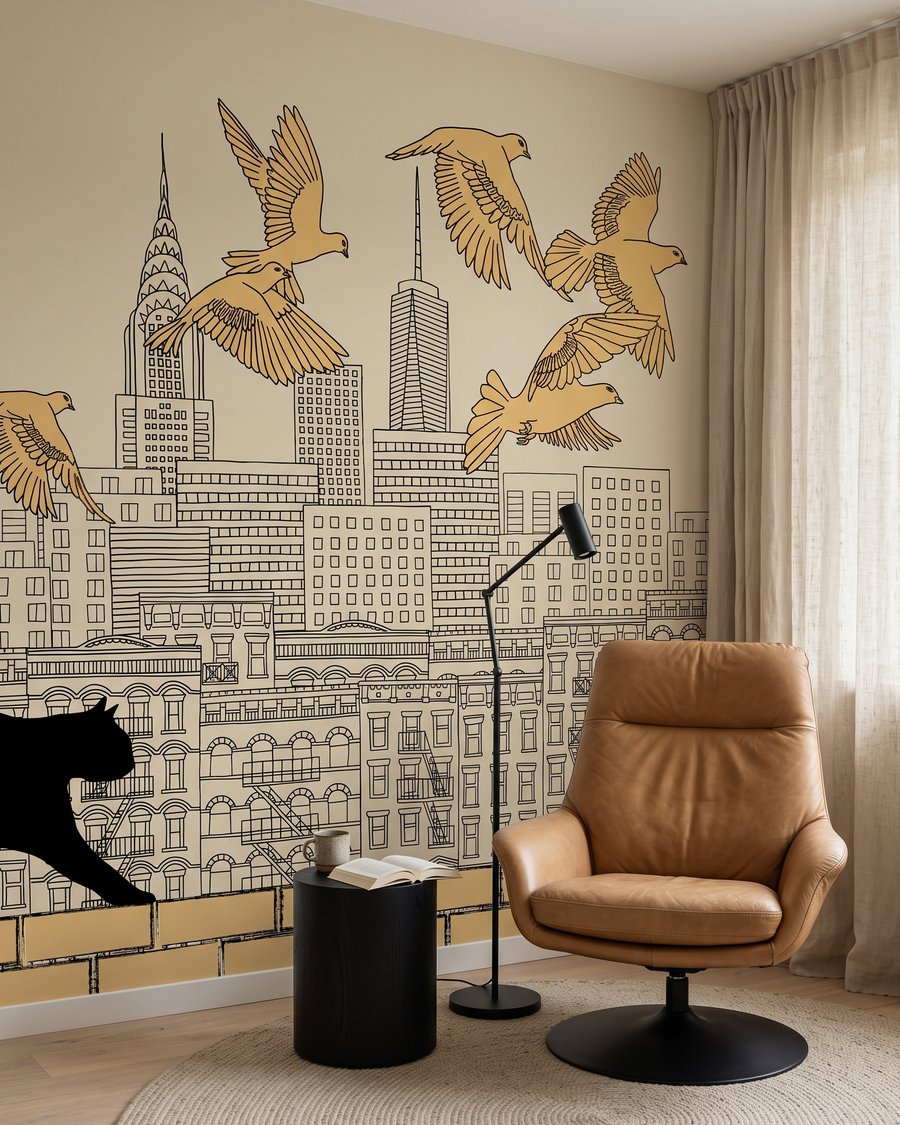 Katze in der Stadt in einem Interieur