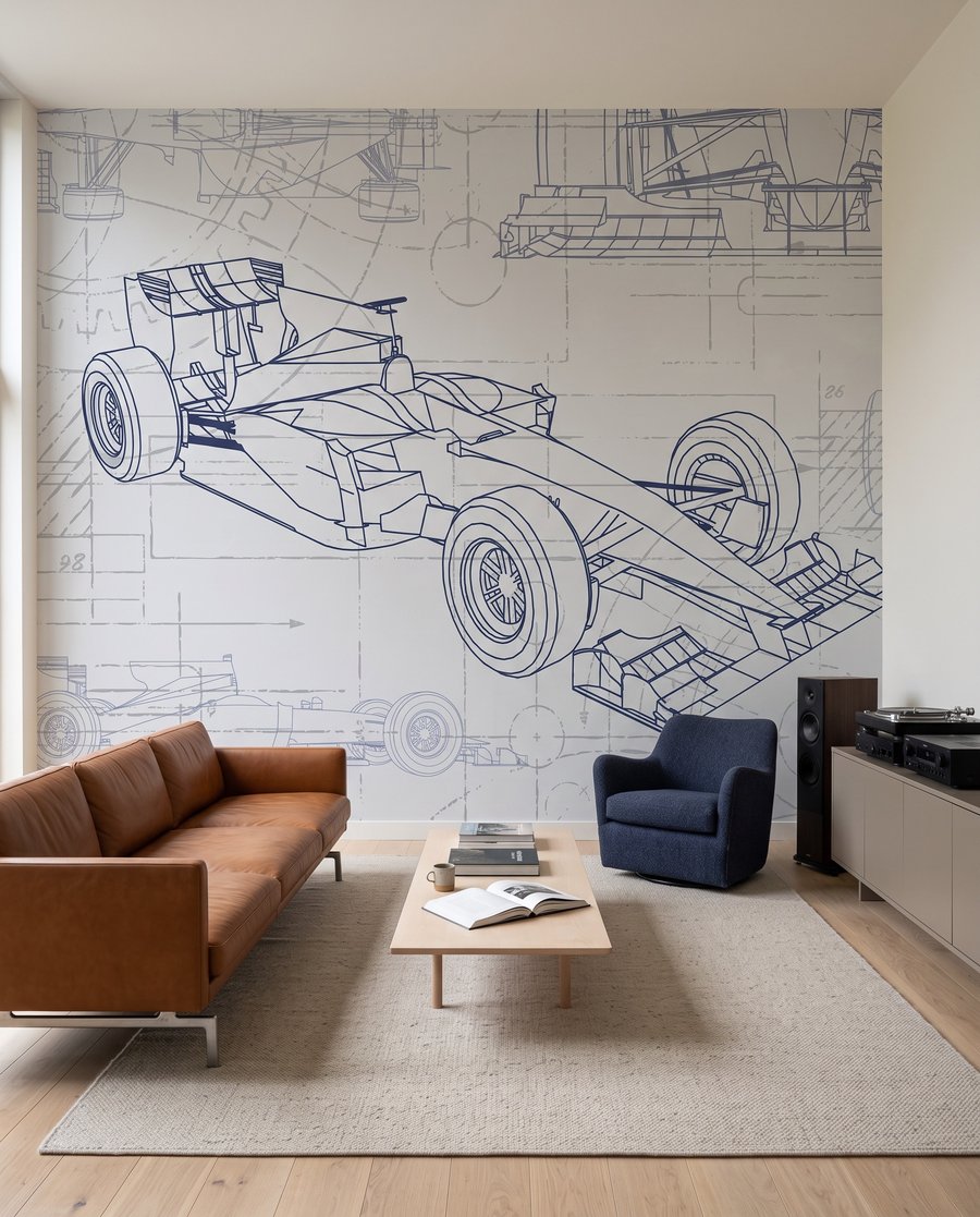 Rennwagen in technischen Linien in einem Interieur