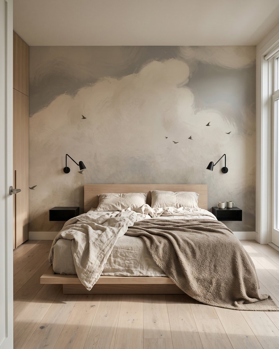 Vögel unter Wolken in einem Interieur