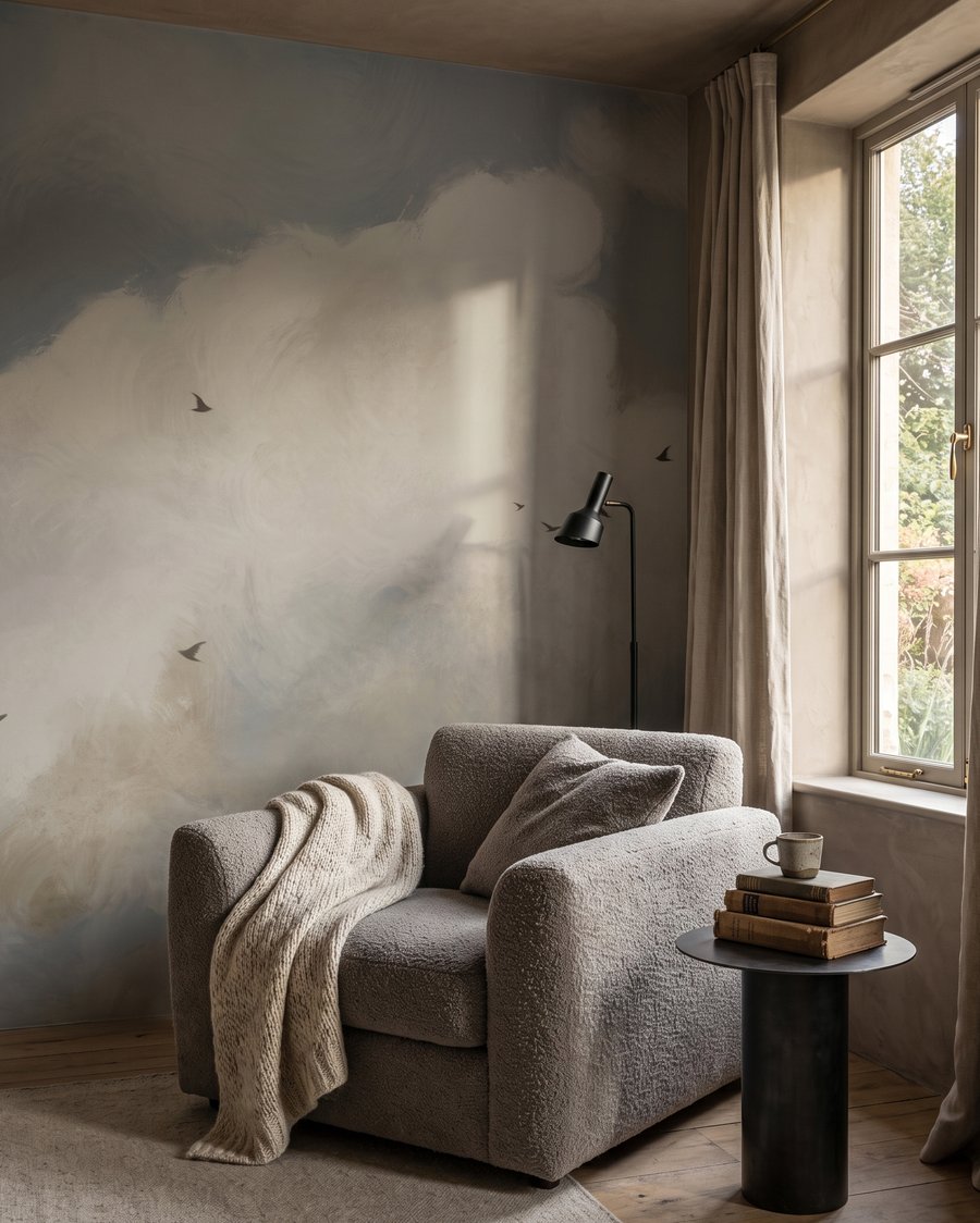 Vögel unter Wolken in einem Interieur