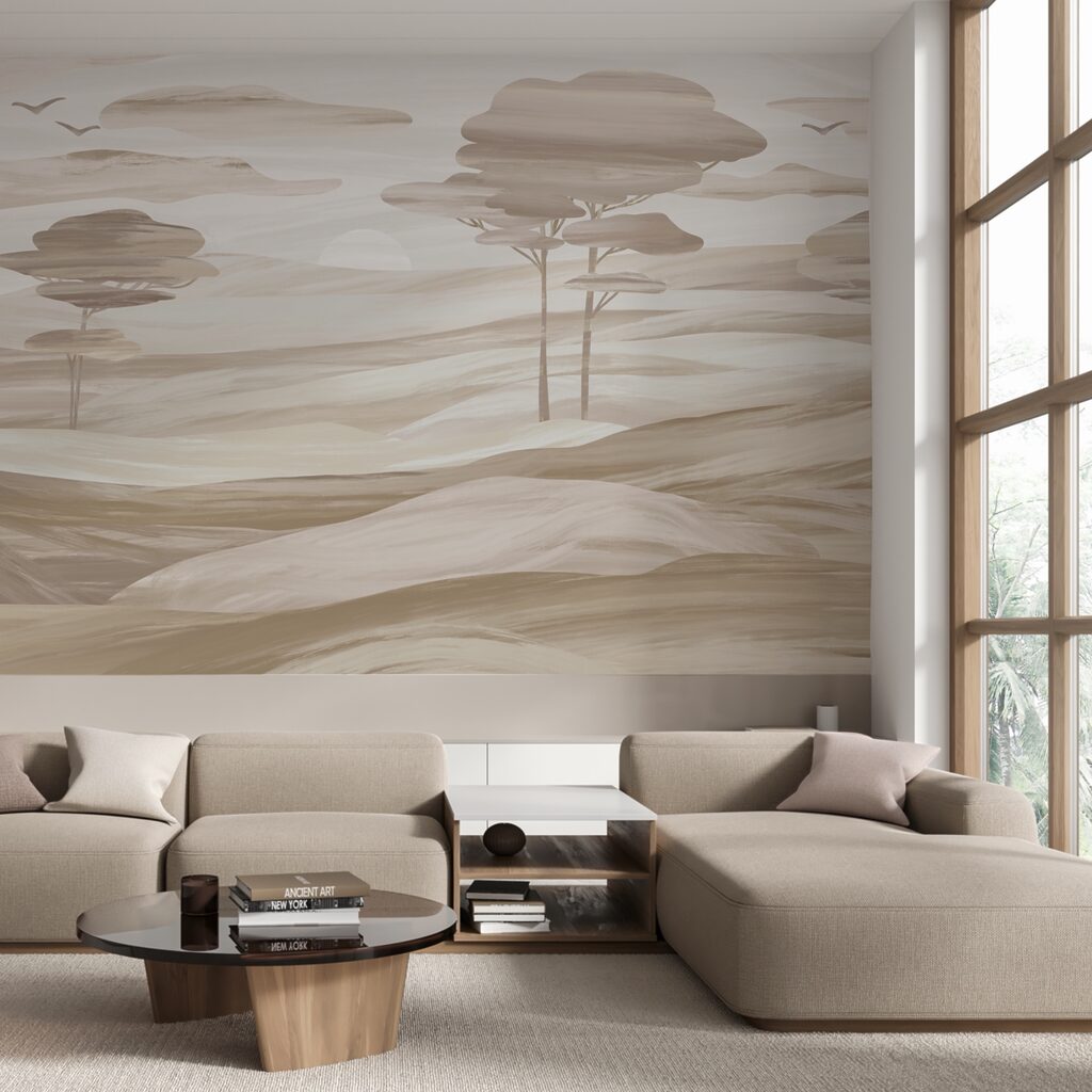 Bäume auf sanften Hügeln in einem Interieur