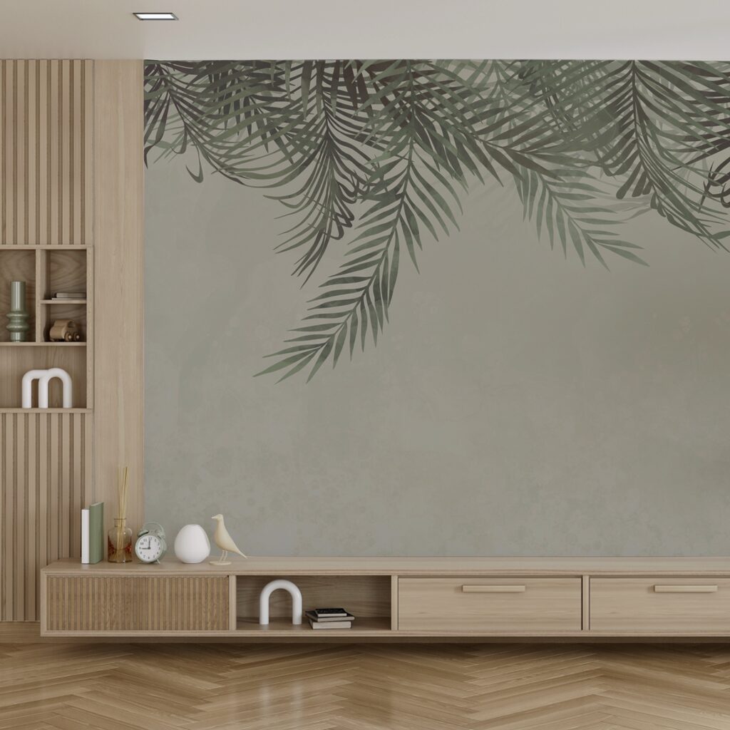 Herabhängende Palmblätter in einem Interieur