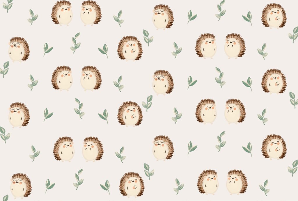 Igel und Blätter — ganzes Design