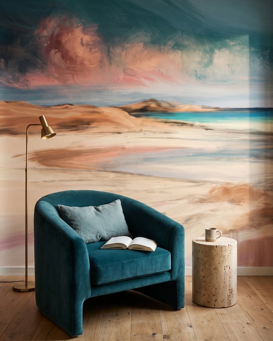 Rosa Licht am Meer in einem Interieur