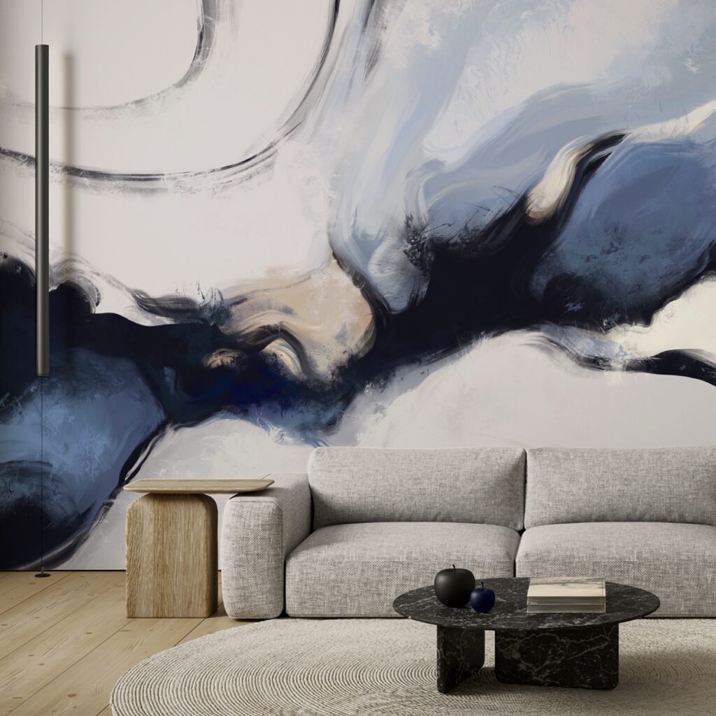 Blaue Strömung im Licht in einem Interieur