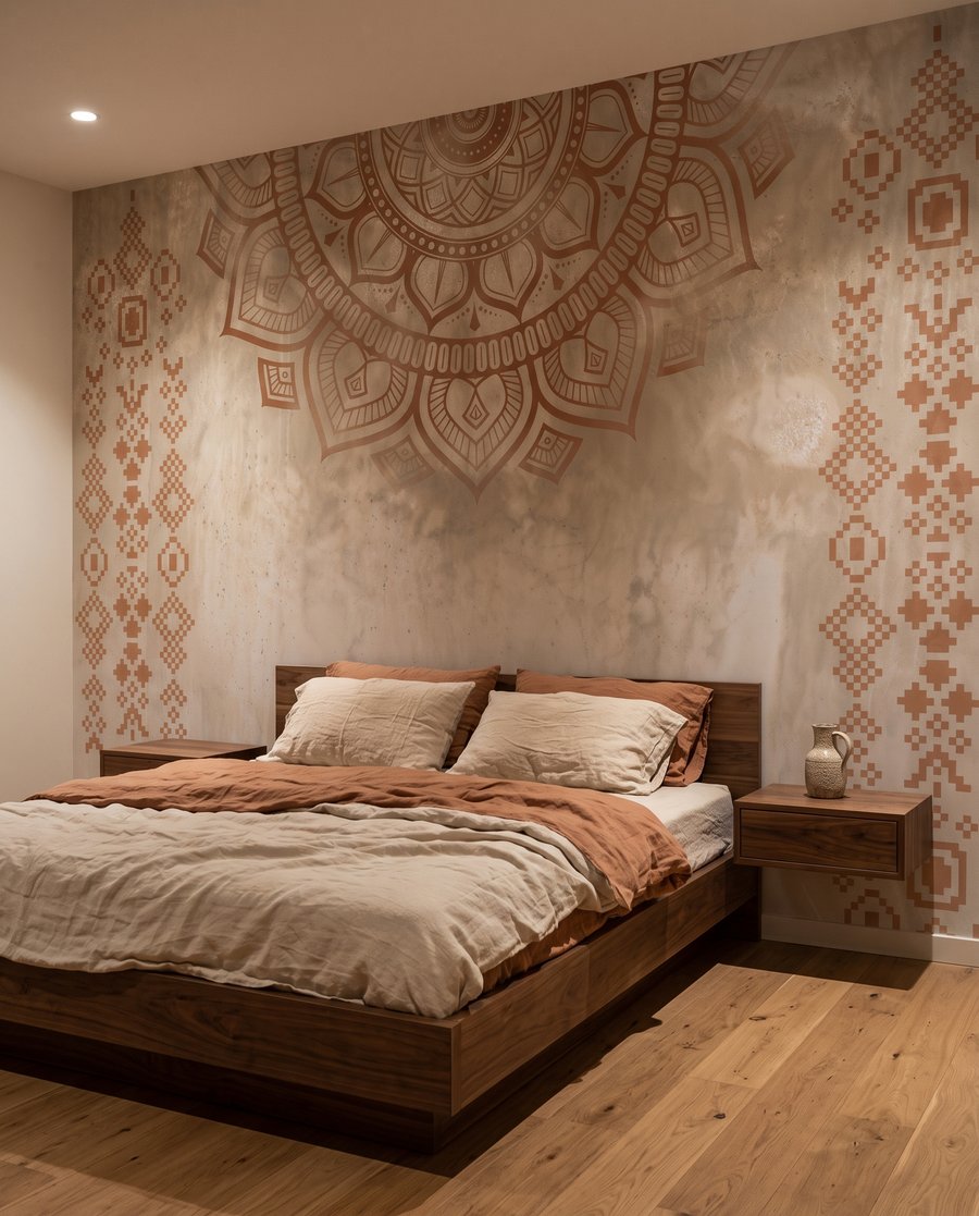 Mandala in warmen Linien in einem Interieur
