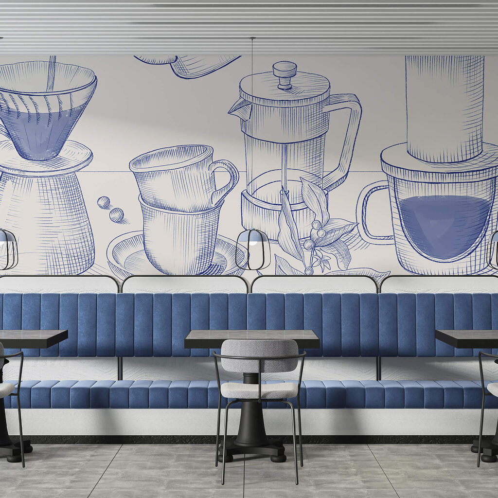 Kaffeeritual in feinen Linien in einem Interieur