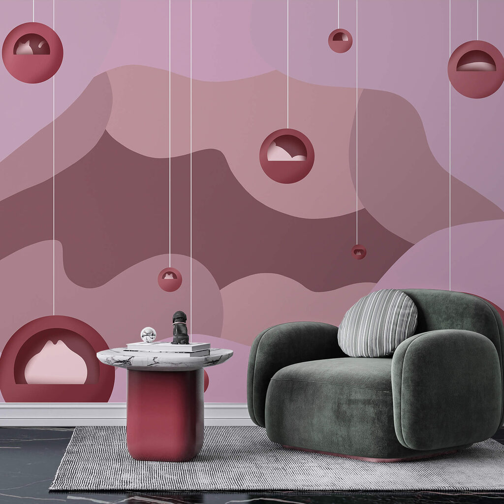 Kugeln an feinen Fäden in einem Interieur
