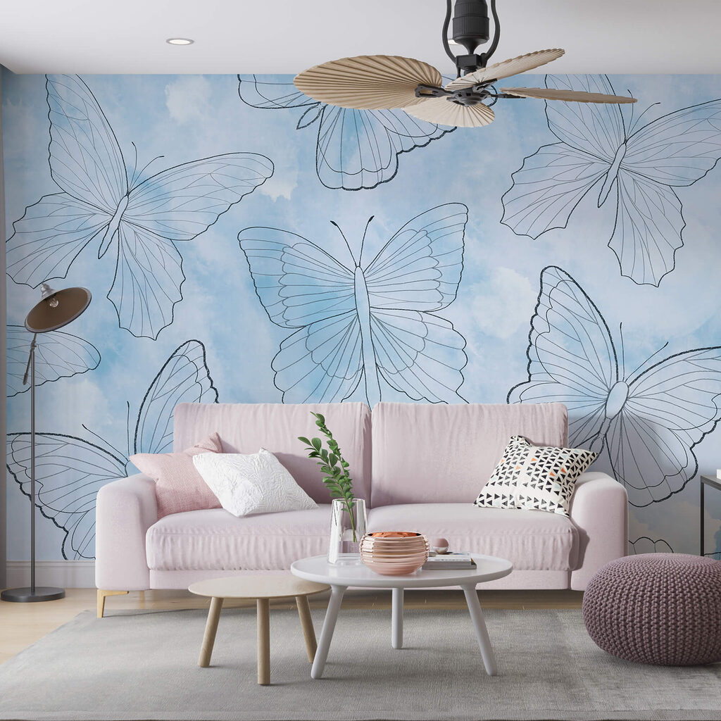 Zart gezeichnete Schmetterlinge in einem Interieur