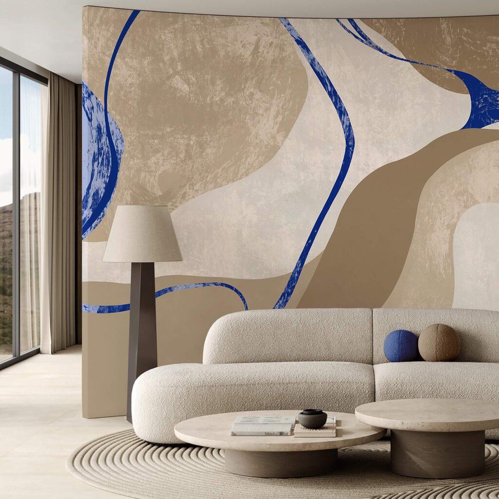 Blaue Linien in Sandtönen in einem Interieur