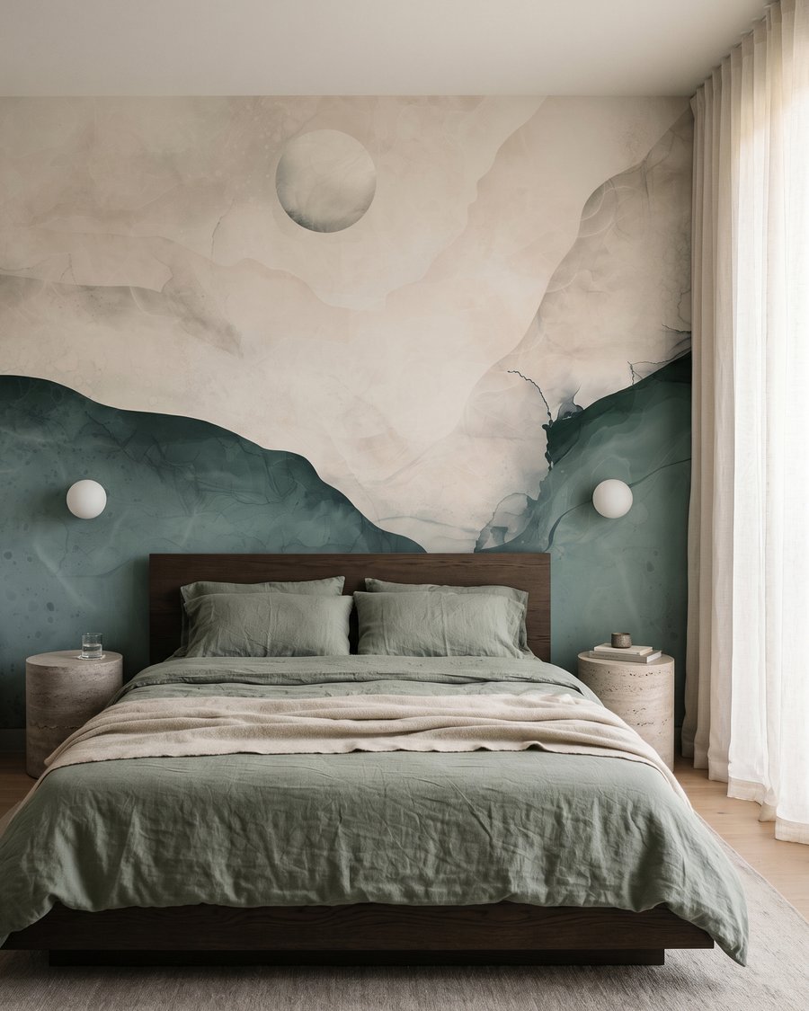 Mond über fließenden Bergen in einem Interieur