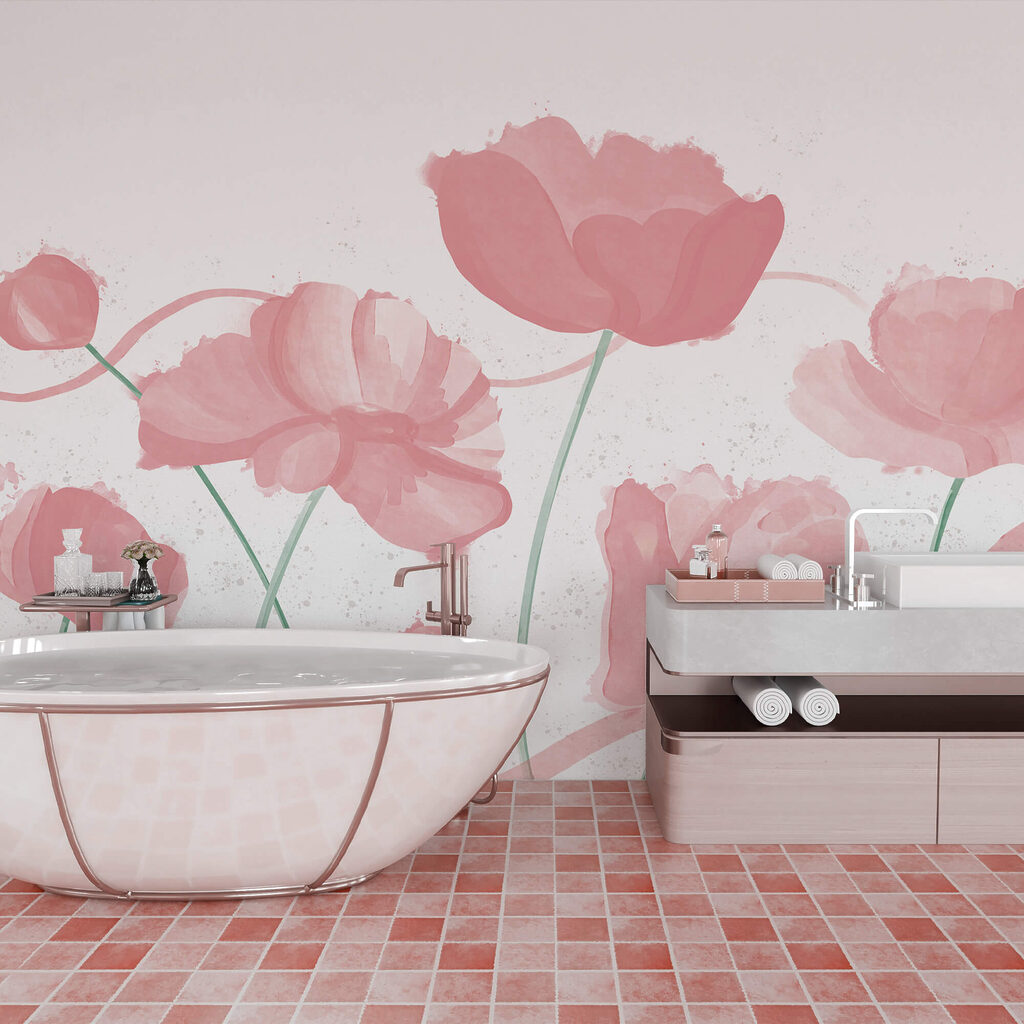 Blumen auf gebogenen Stielen in einem Interieur