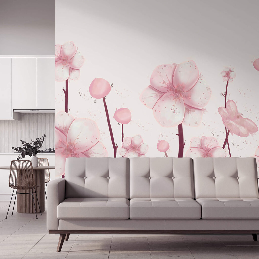 Zarte Blüten wachsen empor in einem Interieur