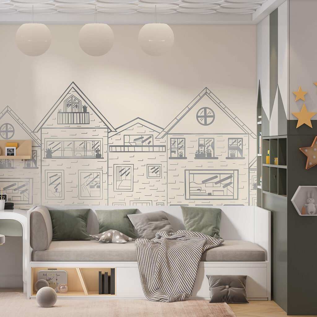 Häuserzeile mit Spitzdächern — Interieur 1