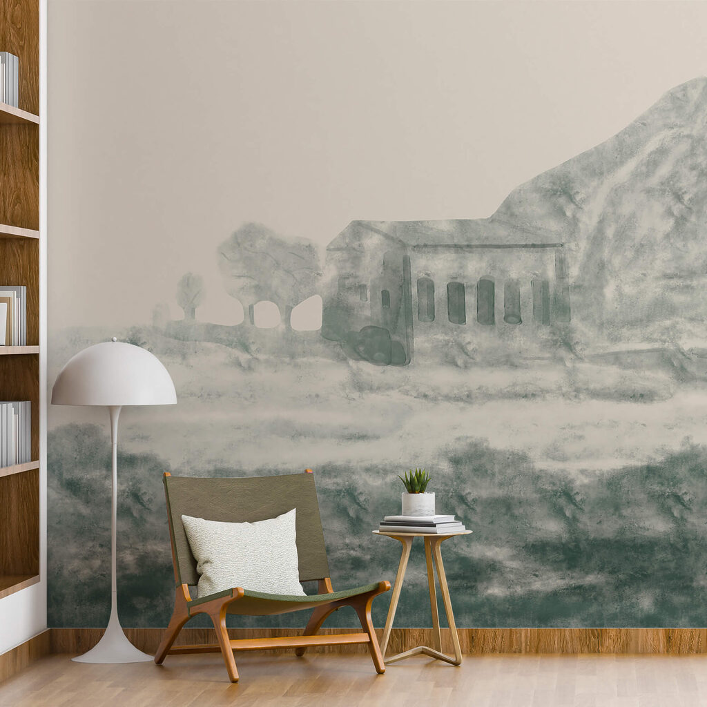 Tempel in der Landschaft in einem Interieur