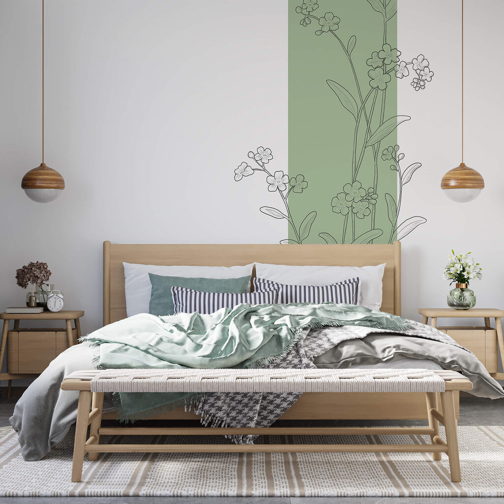 Blütenkonturen am Farbstreifen in einem Interieur