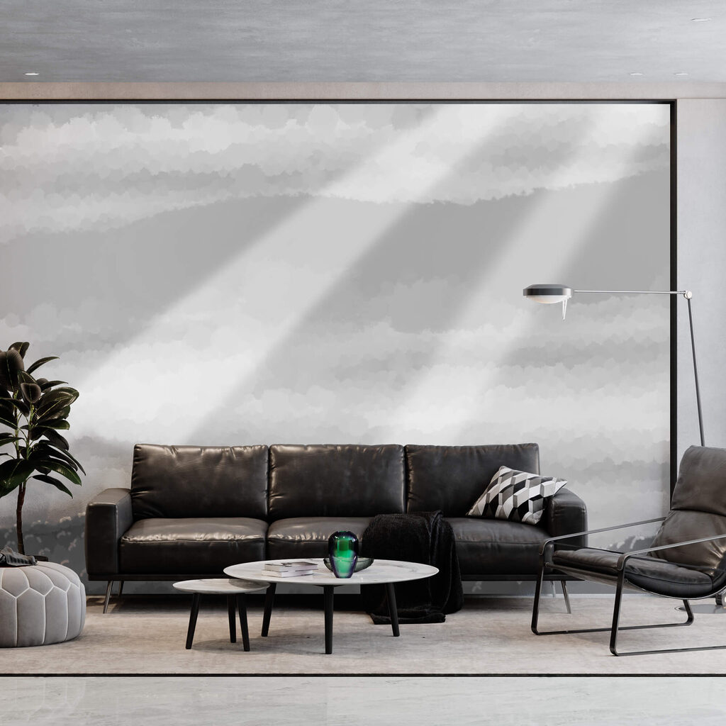 Lichtstrahlen durch Wolken in einem Interieur