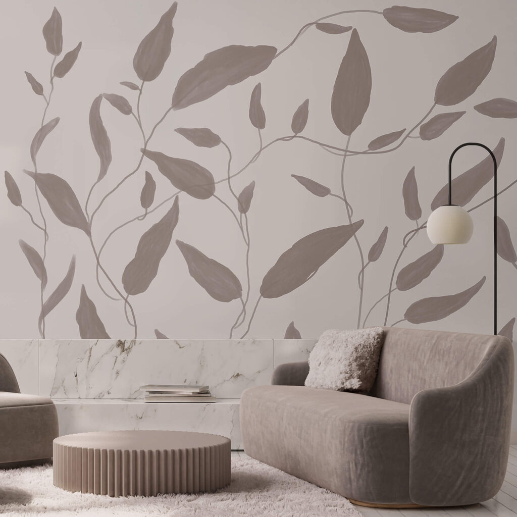 Blätter an gewundenen Stielen in einem Interieur