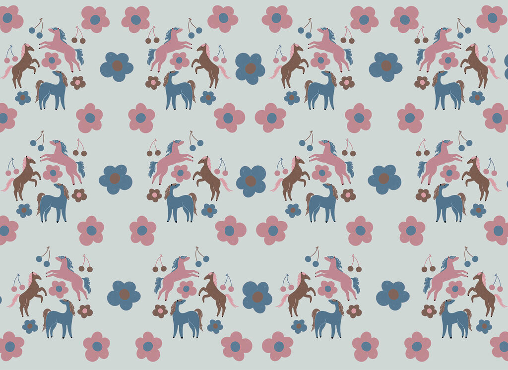 Pferdchen und Blumen — ganzes Design