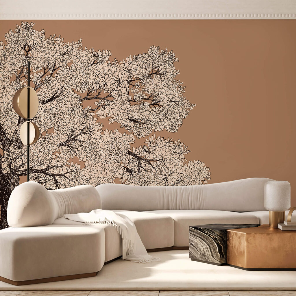 Baum in weißer Blüte in einem Interieur