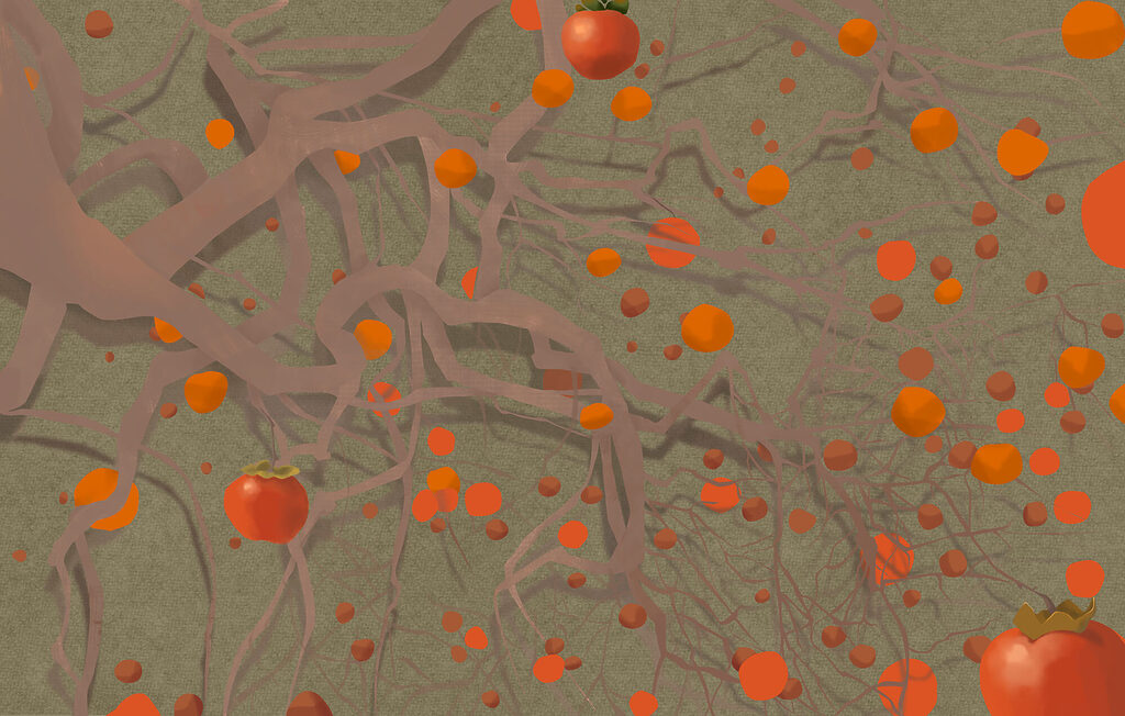 Baum mit orangefarbenen Früchten — ganzes Design