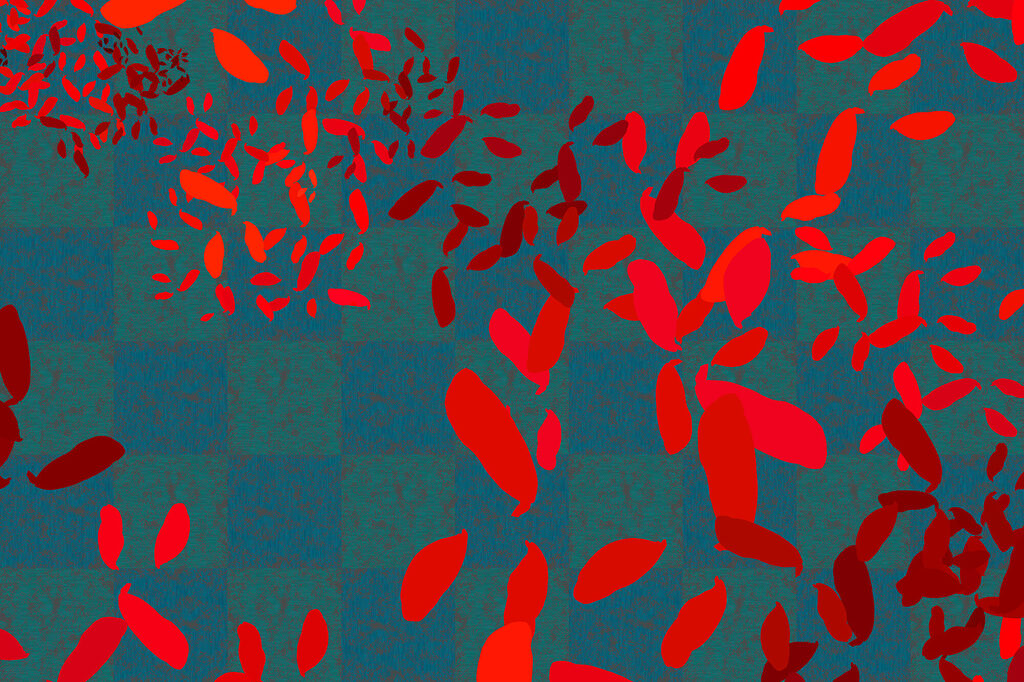 Rote Blätter auf Blau — ganzes Design