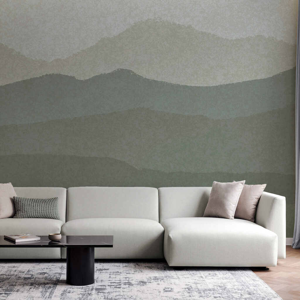 Berge in grünen Schichten in einem Interieur