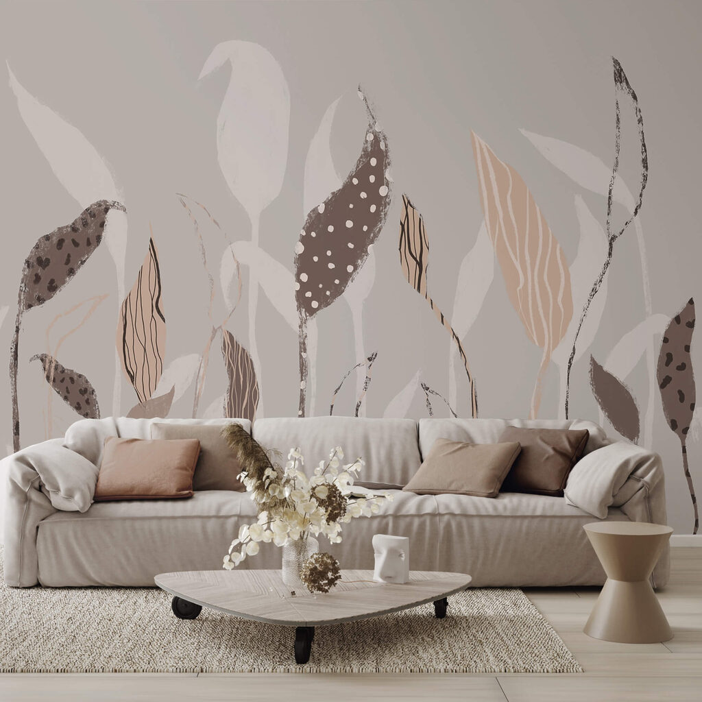 Feld gezeichneter Blätter in einem Interieur
